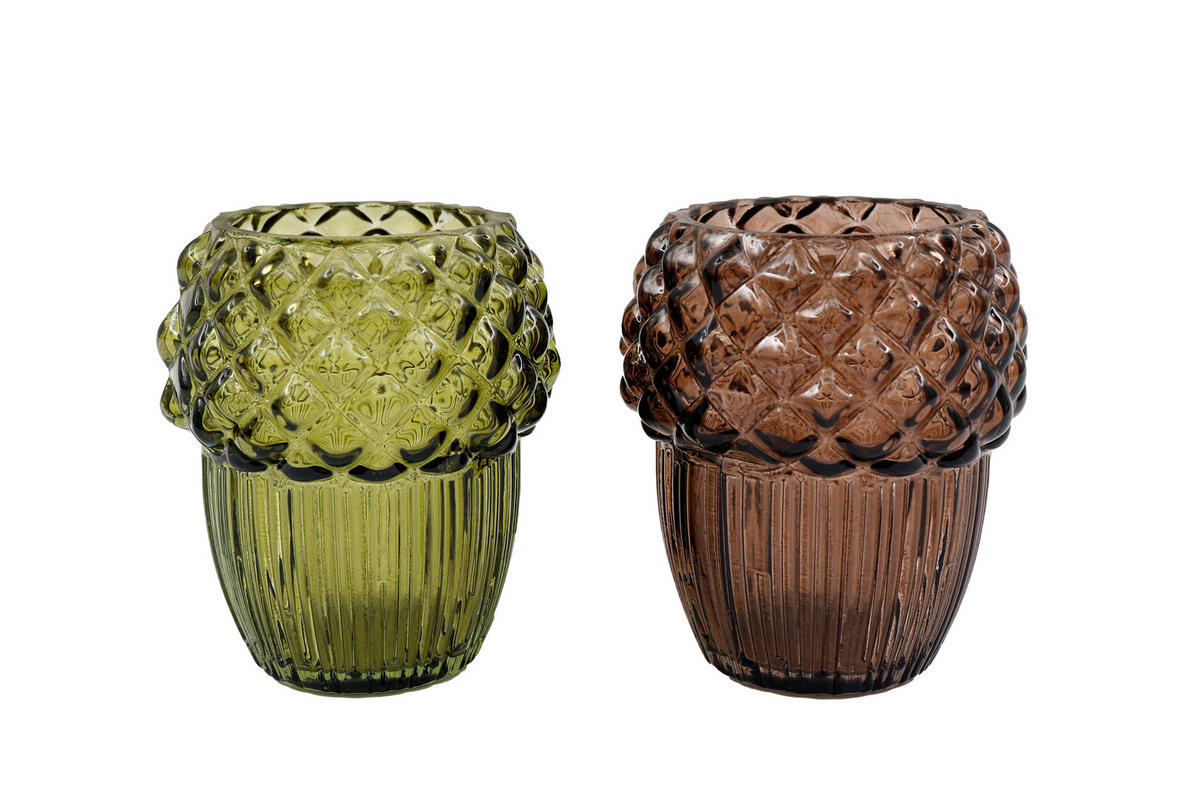 SUPORT PENTRU LUMÂNARE PASTIL - maro/măsliniu, Basics, sticlă (8,0/9,0/8,0cm)