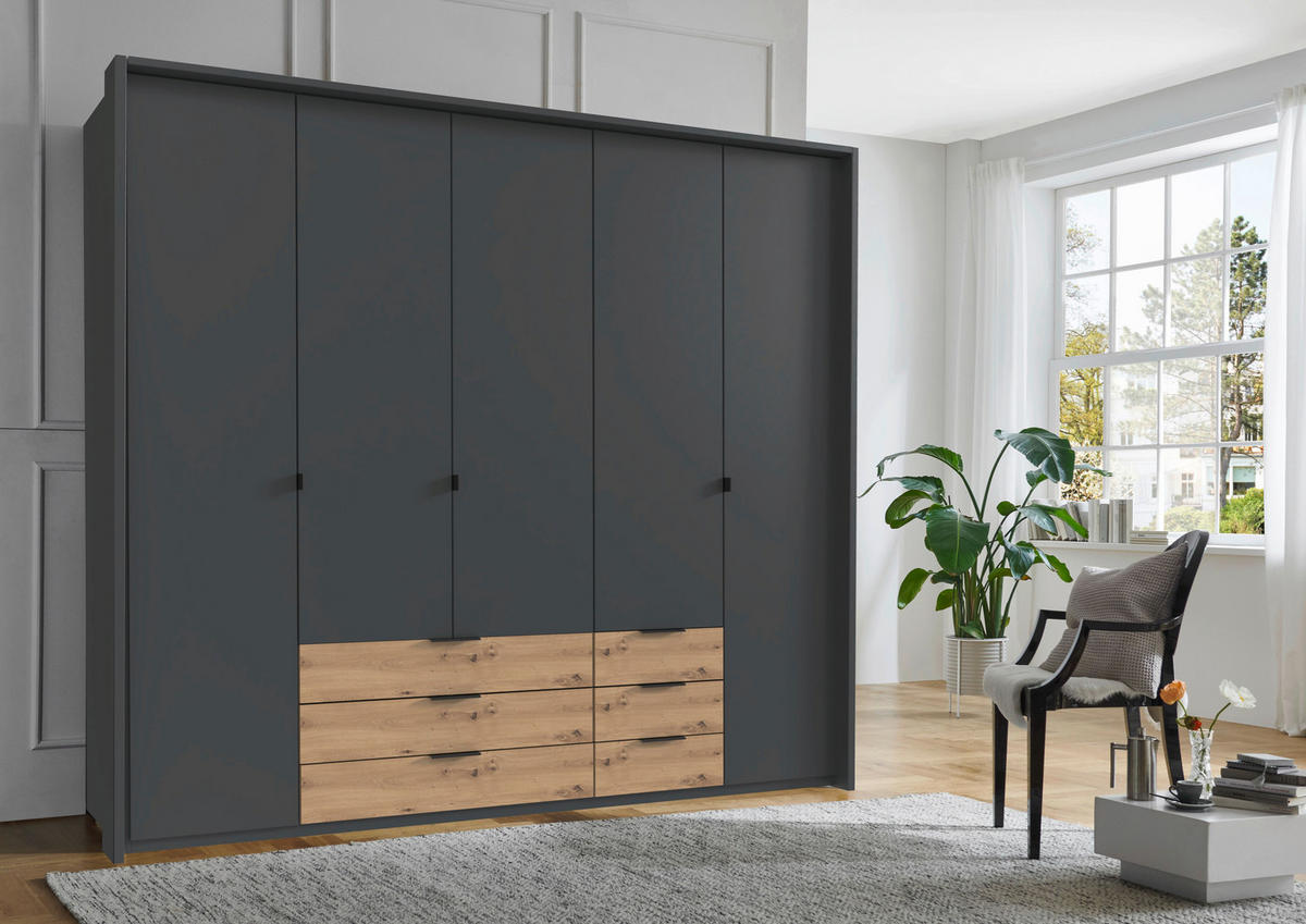 KLEIDERSCHRANK 225/208/58 cm 5-türig Graphitfarben, Eiche Artisan  - Schwarz/Graphitfarben, Design, Holzwerkstoff/Metall (225/208/58cm) - Boxxx
