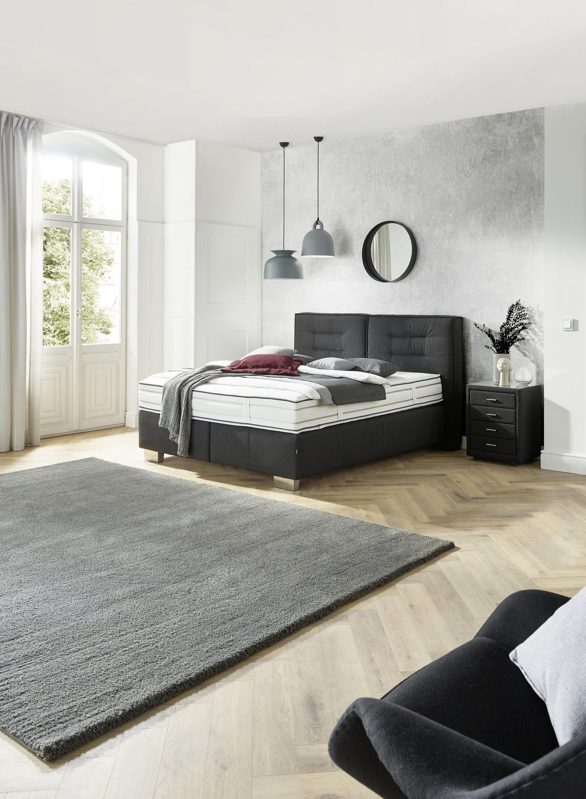 BOXSPRINGBETT 160/200 cm  in Schwarz  - Chromfarben/Schwarz, KONVENTIONELL, Textil (160/200cm) - Dieter Knoll