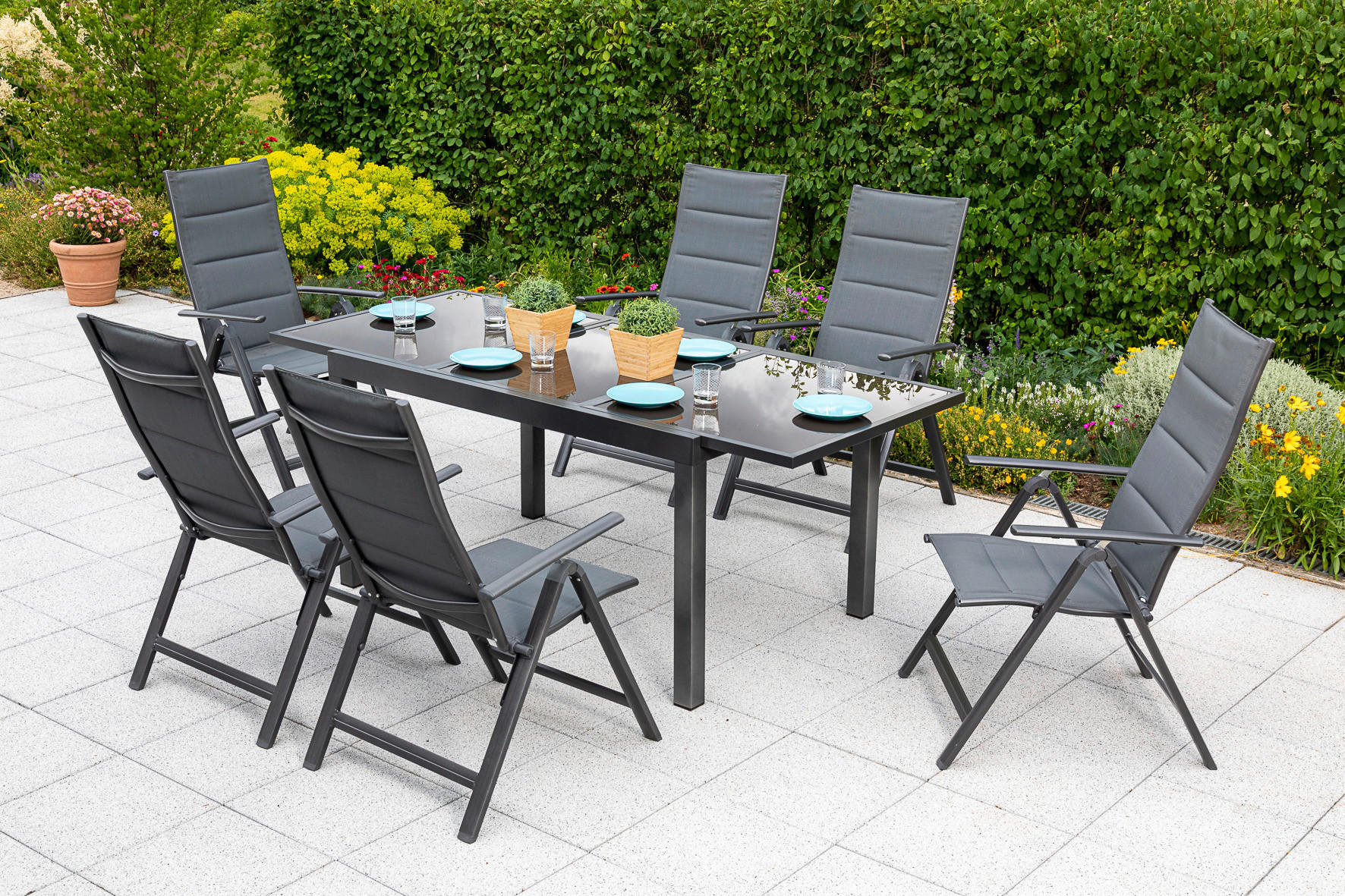 GARTENTISCH 140-200/90/75 cm Metall rechteckig  - Graphitfarben/Braun, MODERN, Glas/Metall (140-200/90/75cm) - Gardenson