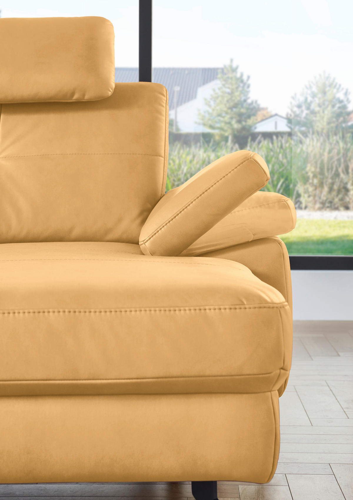 WOHNLANDSCHAFT in Lederlook, Mikrofaser Gelb  - Gelb/Schwarz, Design, Textil/Metall (220/345cm) - Beldomo System