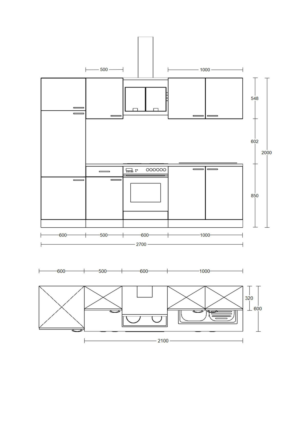 KÜCHENBLOCK 270 cm   in Eiche Artisan, Schilfgrün  - Schilfgrün/Schwarz, Basics, Holzwerkstoff/Metall (270cm) - FlexWell