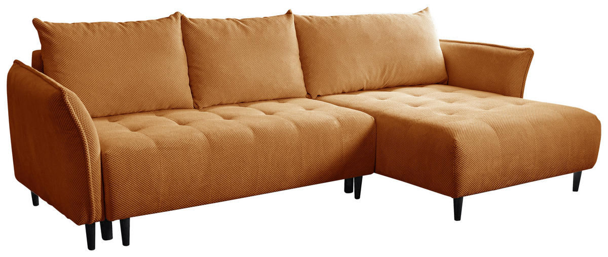 ECKSOFA MONTE CARLO Senfgelb Struktur, Plüsch  - Senfgelb/Schwarz, Trend, Textil (290/160cm) - MID.YOU