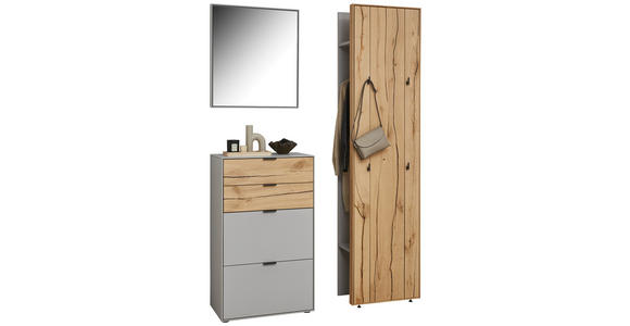 GARDEROBE 128,8/205,5/37,1 cm  - Eichefarben/Hellgrau, Design, Glas/Holz (128,8/205,5/37,1cm) - Dieter Knoll