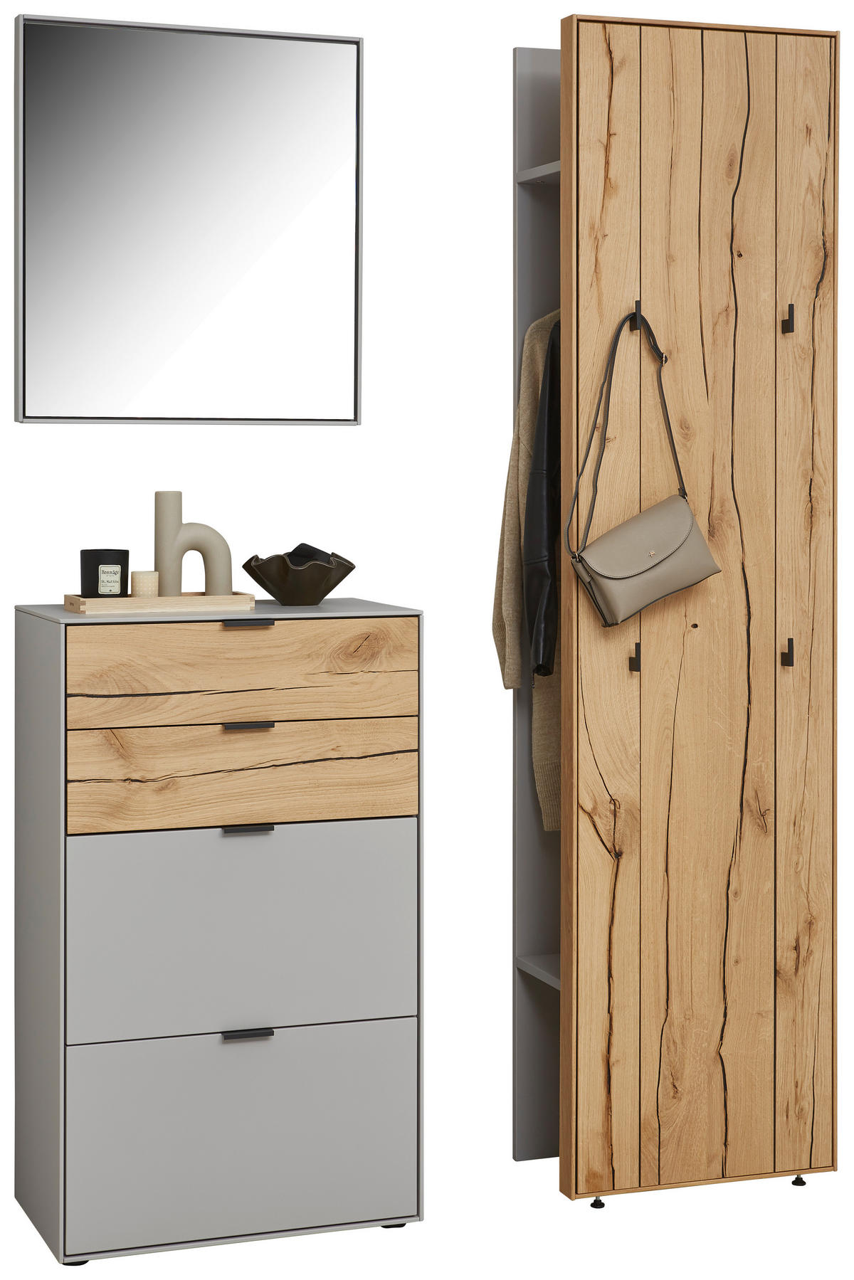 GARDEROBE  in 128,8/205,5/37,1 cm  - Eichefarben/Hellgrau, Design, Glas/Holz (128,8/205,5/37,1cm) - Dieter Knoll