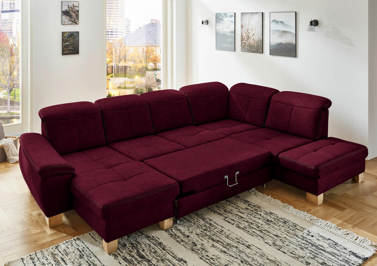 WOHNLANDSCHAFT in Mikrofaser Bordeaux  - Wildeiche/Bordeaux, Konventionell, Holz/Textil (185/343/243cm) - Voleo