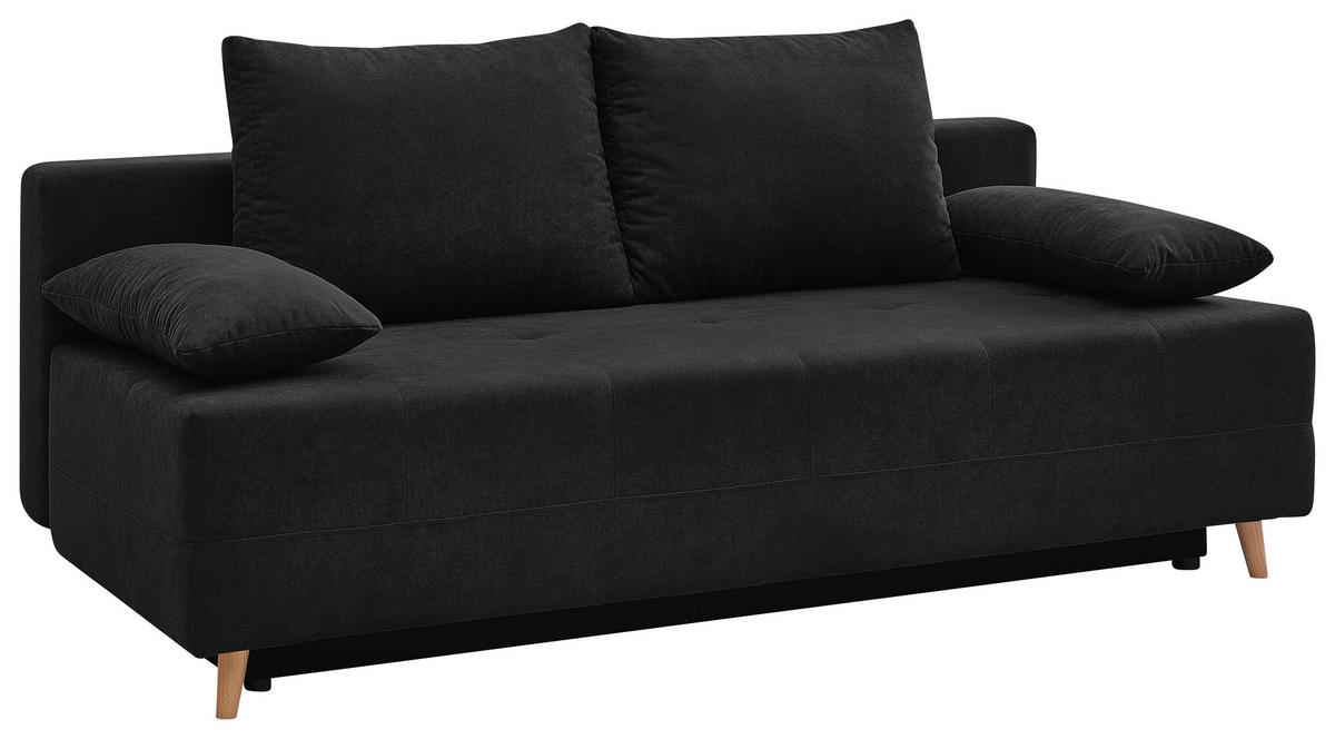 SCHLAFSOFA LUMOS Samt Schwarz  inkl. Rückenkissen, Armlehnenkissen, Schlaffunktion, Rücken echt, Stauraum  - Schwarz/Naturfarben, Design, Textil (206/96/96cm) - P & B