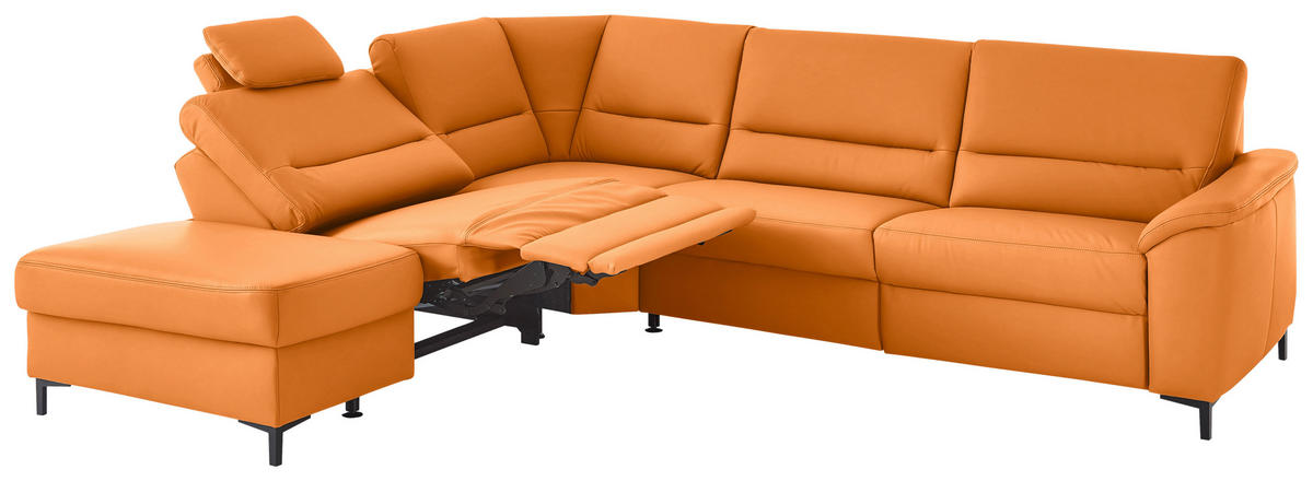 ECKSOFA  in Echtleder Orange  249/290 cm  - Schwarz/Orange, KONVENTIONELL, Leder/Metall (249/290cm) - Beldomo Premium
