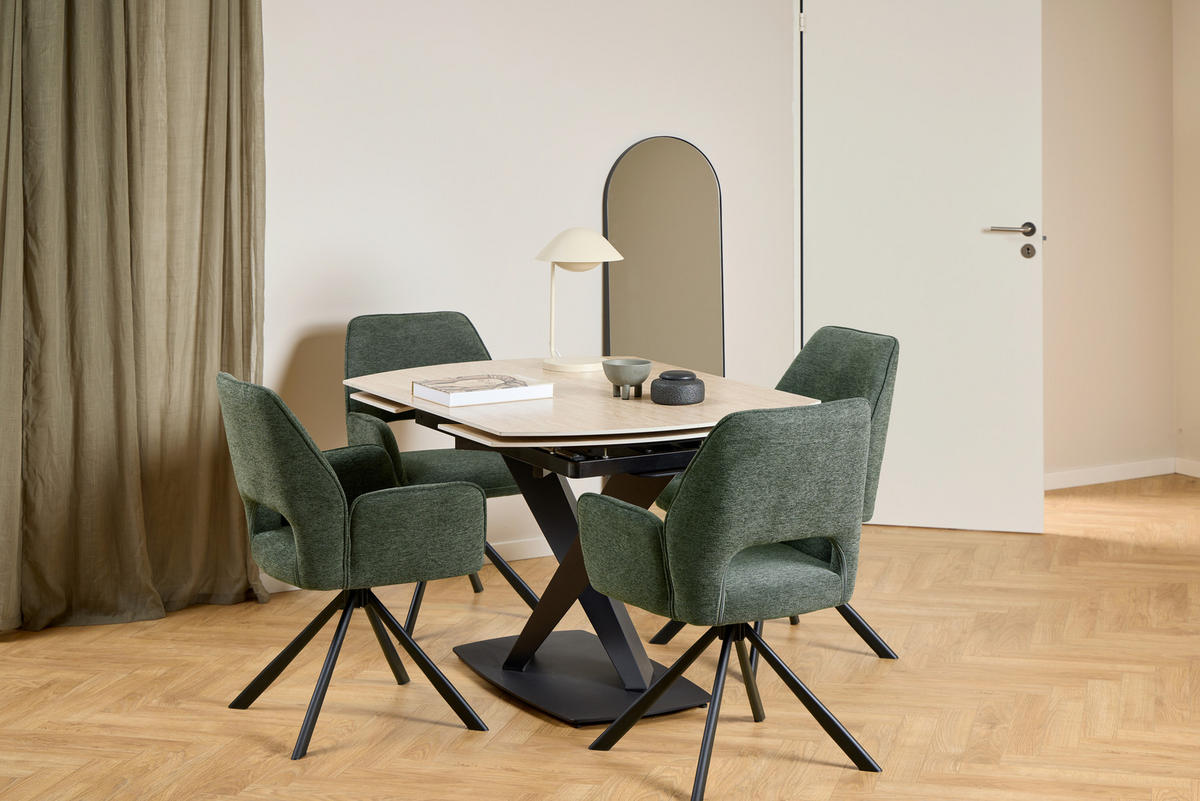 MATBORD i metall, keramik 120-180/90/77 cm   - sandfärgad/svart, Klassisk, metall/keramik (120-180/90/77cm) - Best Price