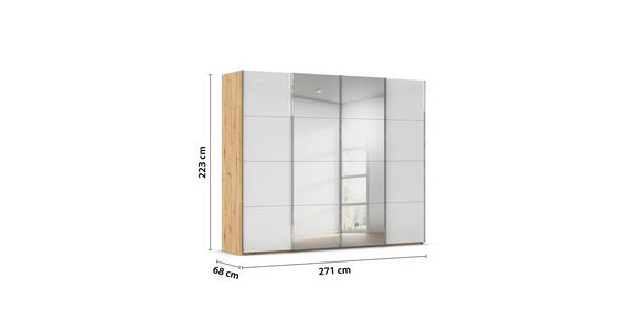SCHWEBETÜRENSCHRANK 271/223/68 cm 4-türig Weiß, Eiche Artisan - Chromfarben/Weiß, Design, Glas/Holzwerkstoff (271/223/68cm) - Novel