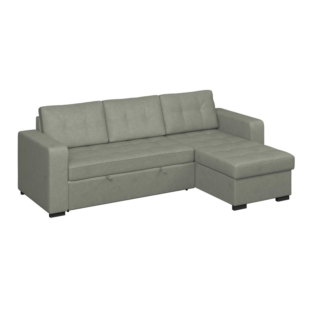 ECKSOFA TURIN Dunkelgrün Mikrofaser, Struktur Rückenkissen, Bettkasten  - Dunkelgrün/Schwarz, Trend, Textil/Metall (239/160cm) - MID.YOU