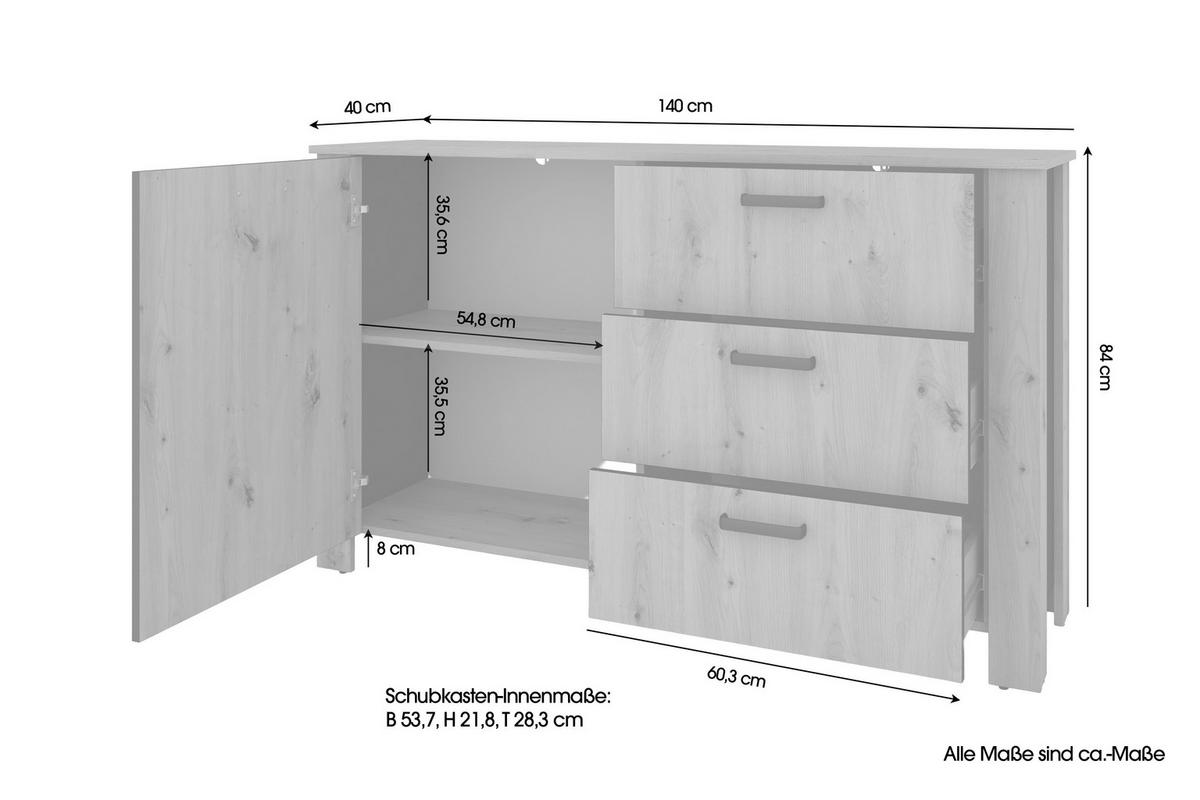 SIDEBOARD  in 140/84/40 cm  - Schwarz/Eiche Artisan, Design, Holzwerkstoff/Kunststoff (140/84/40cm) - MID.YOU