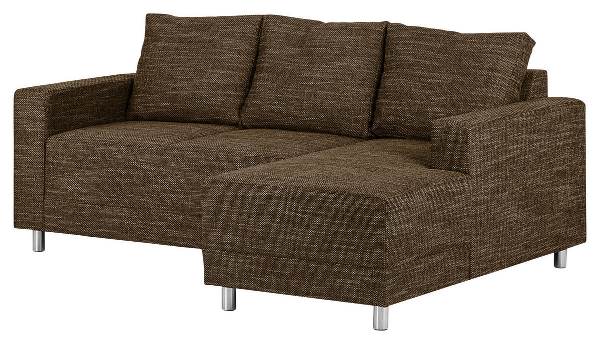 ECKSOFA Braun Struktur  - Chromfarben/Braun, Design, Textil/Metall (200/144cm) - MID.YOU