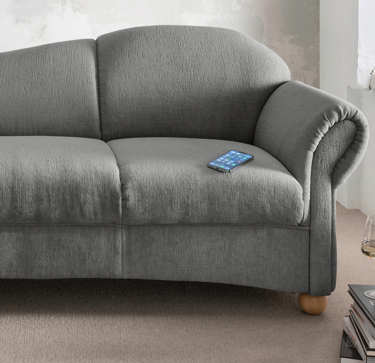OTTOMANE in Mikrofaser Graubraun  - Wildeiche/Graubraun, KONVENTIONELL, Holz/Textil (190/84/86cm) - Livetastic