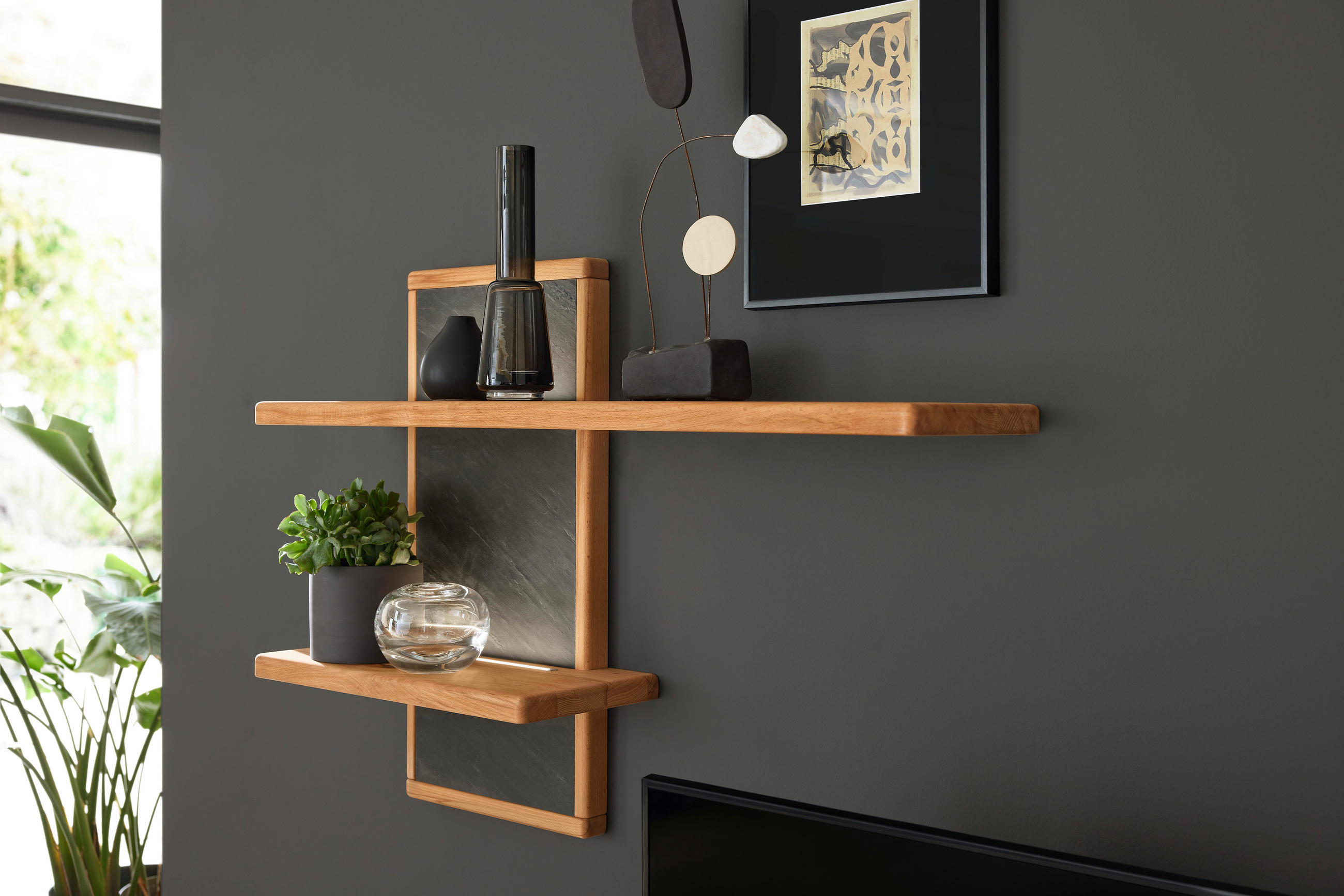 WANDBOARD  100/69,4/22 cm  - Schieferfarben/Buchefarben, Natur, Holz (100/69,4/22cm) - Valdera