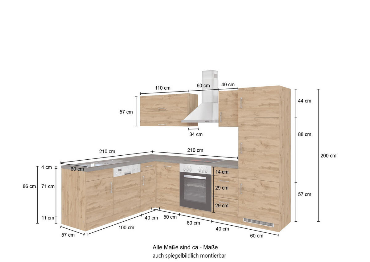 ECKKÜCHE 210/270 cm  in Graphitfarben, Schieferfarben, Eiche Wotan  - Chromfarben/Schieferfarben, MODERN, Holzwerkstoff/Metall (210/270cm) - Held