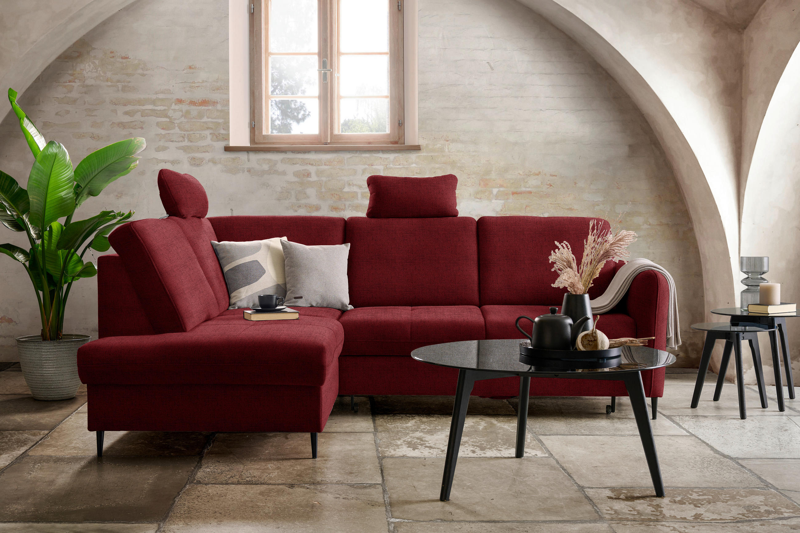 ECKSOFA in Chenille Rot  - Rot/Schwarz, Modern, Holz/Textil (184/241cm) - Carryhome
