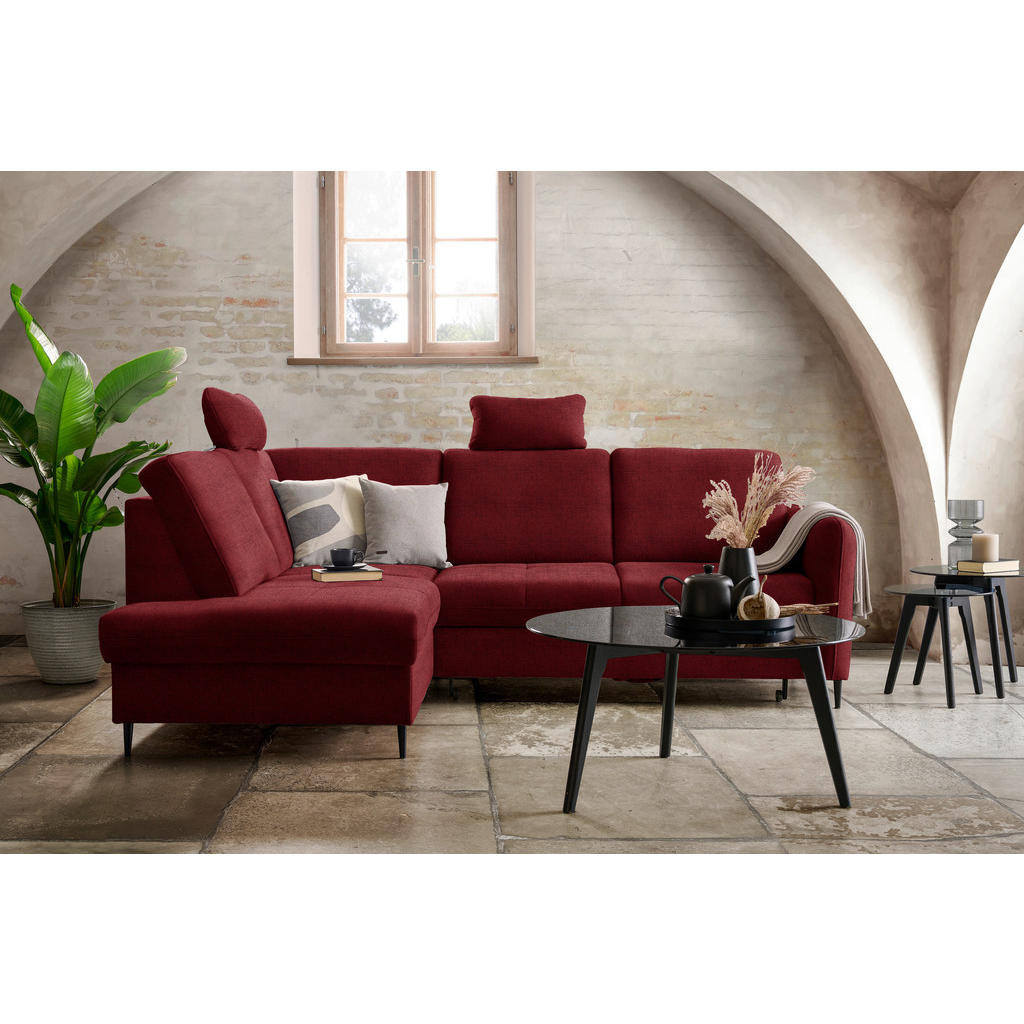 Thumbnail - Carryhome Ecksofa, Rot, Textil, Buche, massiv, 3-Sitzer, Ottomane links, L-Form, 241x184 cm, Stoffauswahl, seitenverkehr...