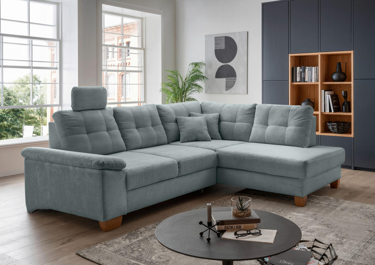 ECKSOFA in Cord Hellblau  - Naturfarben/Hellblau, Modern, Holz/Textil (274/206cm) - Livetastic