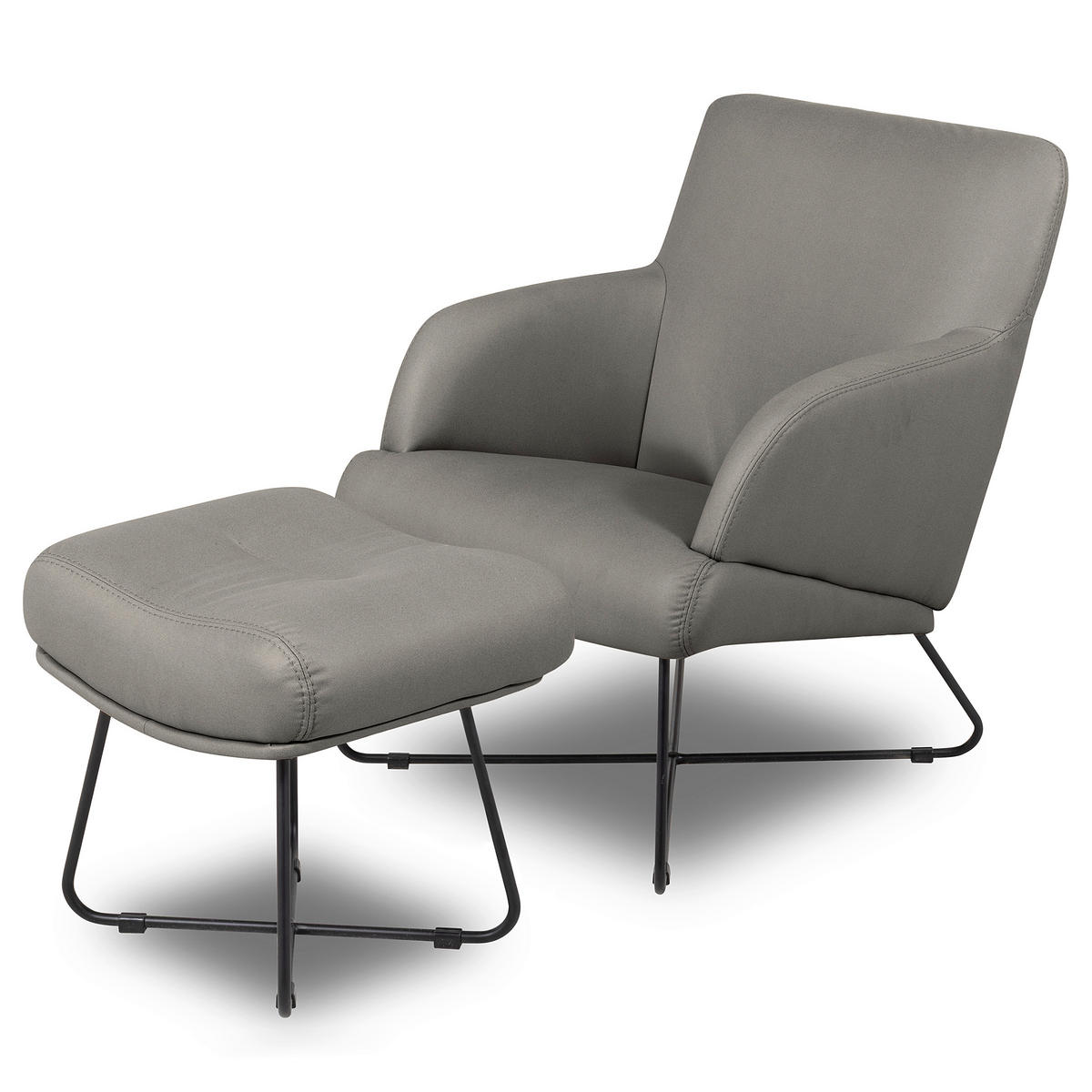 SESSELSET Lederlook Schieferfarben  - Schieferfarben/Beige, Design, Textil/Metall (67/87/74cm) - Livetastic