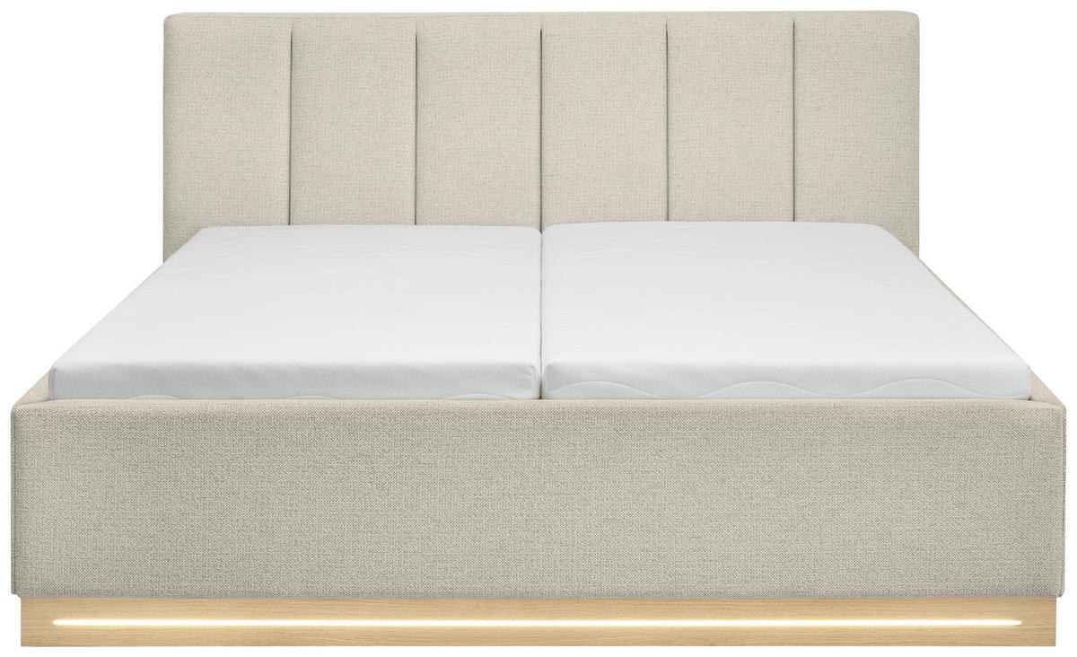 POLSTERBETT 180/200 cm,  in Beige, Beleuchtung, Bettkasten, Lattenroste,  - Eichefarben/Beige, KONVENTIONELL, Holz/Holzwerkstoff (180/200cm) - SetOne by Musterring