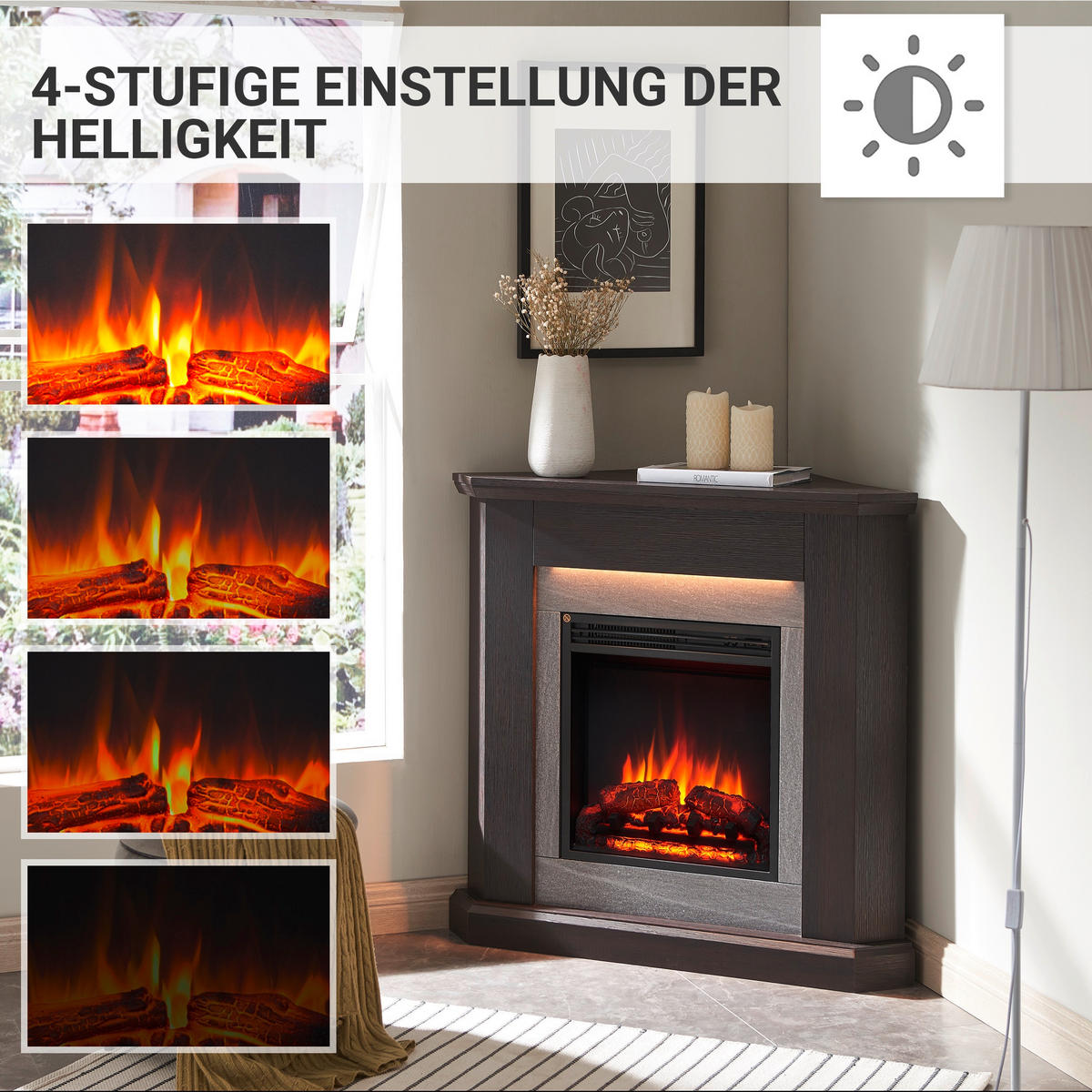 ELEKTROKAMIN - Dunkelbraun, Basics, Holzwerkstoff/Metall (92/92/58cm)