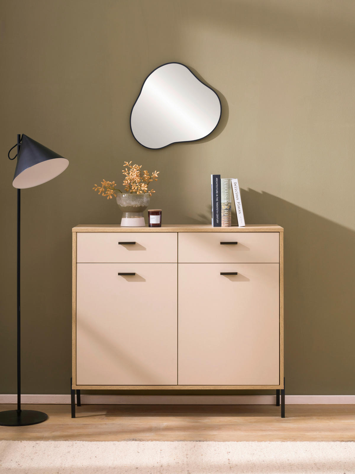 KOMMODE , 105/95/35 cm, 2 Schublade(n)  - Kaschmir/Eichefarben, Design, Holzwerkstoff/Metall (105/95/35cm) - MID.YOU
