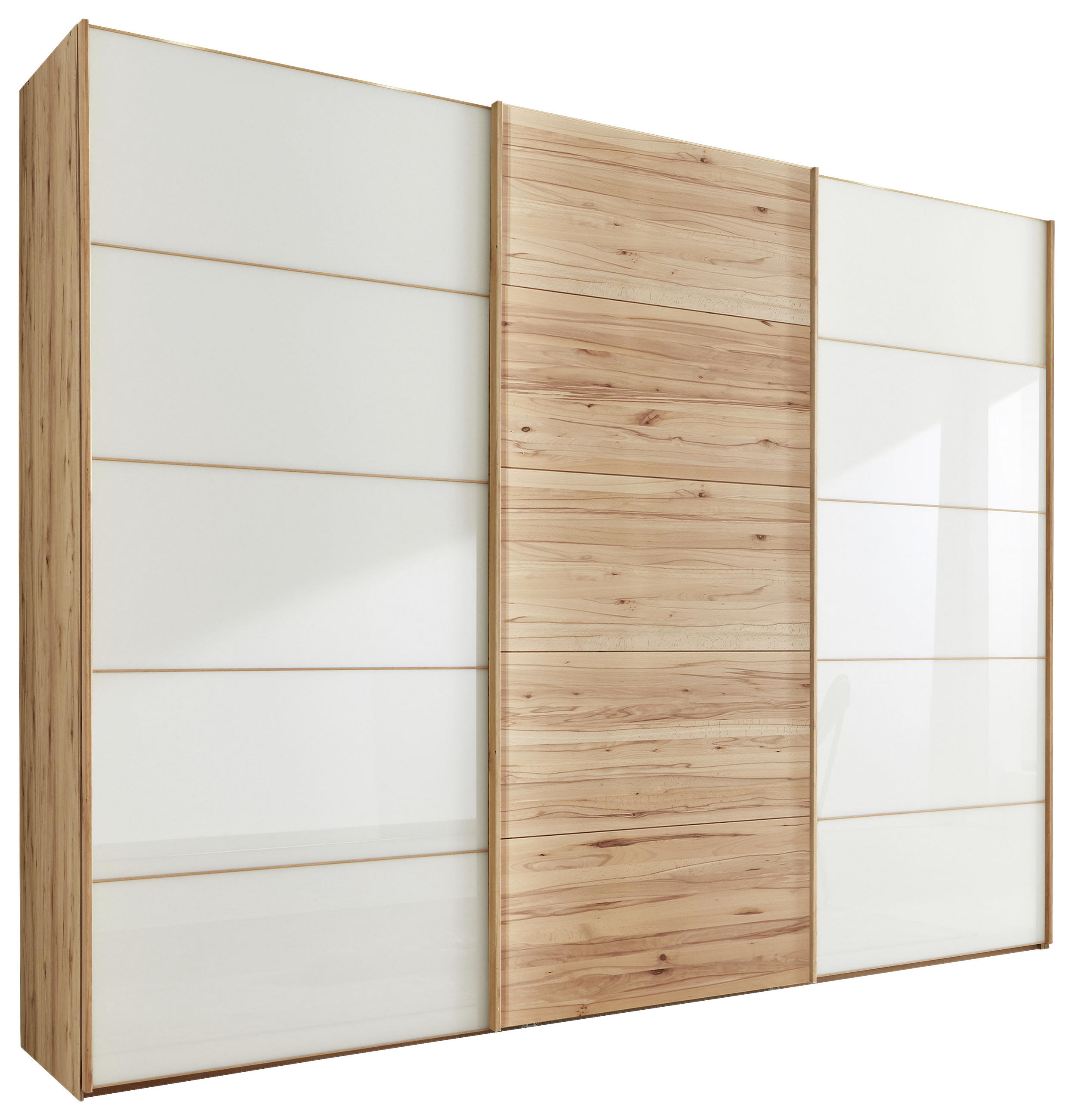 SCHWEBETÜRENSCHRANK 300/236/67 cm 3-türig Weiß, Buchefarben  - Buchefarben/Weiß, Natur, Glas/Holz (300/236/67cm) - Linea Natura