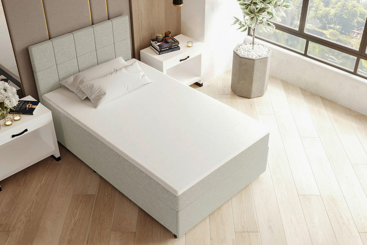 BOXBETT 120/200 cm,  in Hellgrau, Matratze, Topper, Bettschublade, H3 = fest  - Hellgrau/Schwarz, KONVENTIONELL, Kunststoff/Textil (120/200cm) - Boxxx