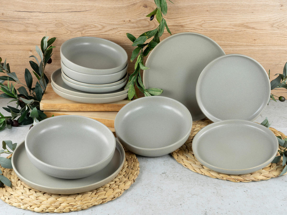 TAFELSERVICE Grau Uno 12-teilig  - Grau, KONVENTIONELL, Keramik - Creatable