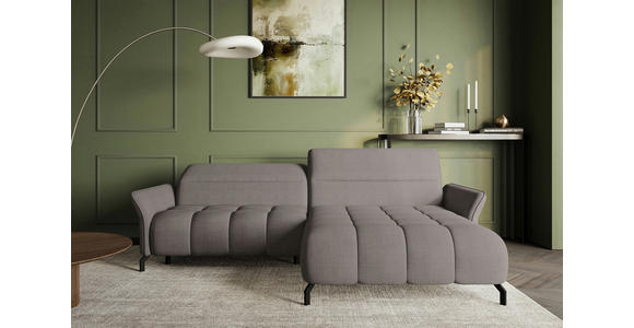 ECKSOFA Taupe Flachgewebe Rücken echt, Kopfteilverstellung, Sitztiefenverstellung  - Taupe/Schwarz, KONVENTIONELL, Textil/Metall (272/175cm) - Carryhome
