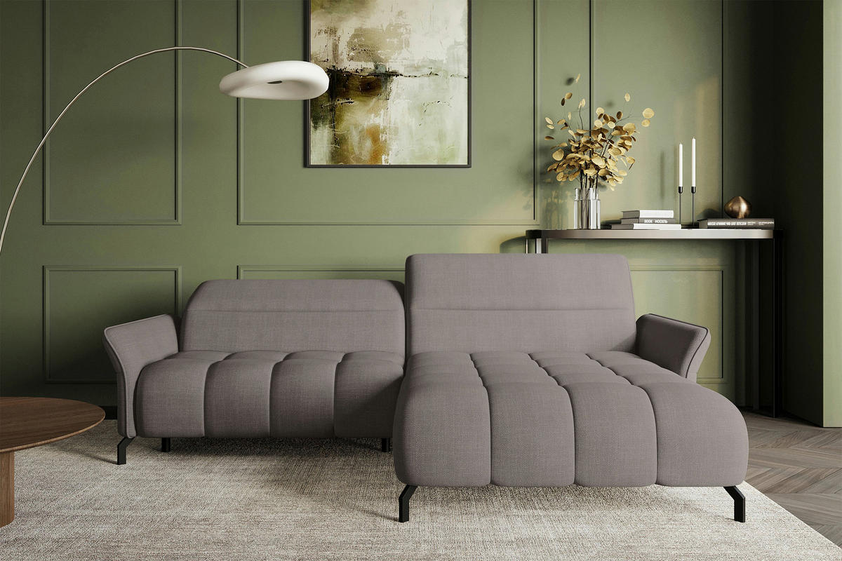 ECKSOFA Taupe Flachgewebe Rücken echt, Kopfteilverstellung, Sitztiefenverstellung  - Taupe/Schwarz, KONVENTIONELL, Textil/Metall (272/175cm) - Carryhome