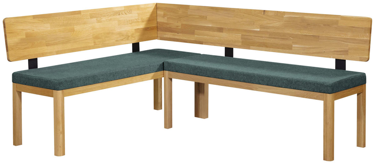 ECKBANK 155/195 cm Webstoff Eichefarben, Türkis Eiche vollmassiv   - Türkis/Eichefarben, KONVENTIONELL, Holz/Textil (155/195cm) - Linea Natura
