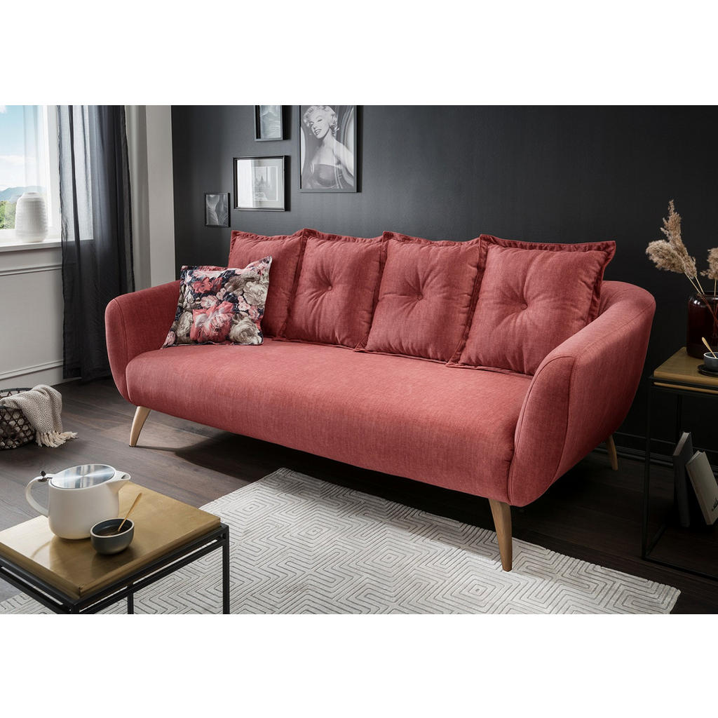 Thumbnail - Livetastic 3-Sitzer-Sofa, Koralle, Mehrfarbig, Textil, Buche, massiv, Uni, Füllung: Schaumstoff, 236x94x103 cm, AZO-frei...