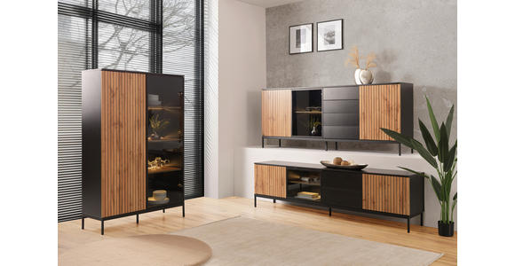 SIDEBOARD  in 205,8/81/38 cm  - Eiche Wotan/Schwarz, KONVENTIONELL, Glas/Holzwerkstoff (205,8/81/38cm) - Xora