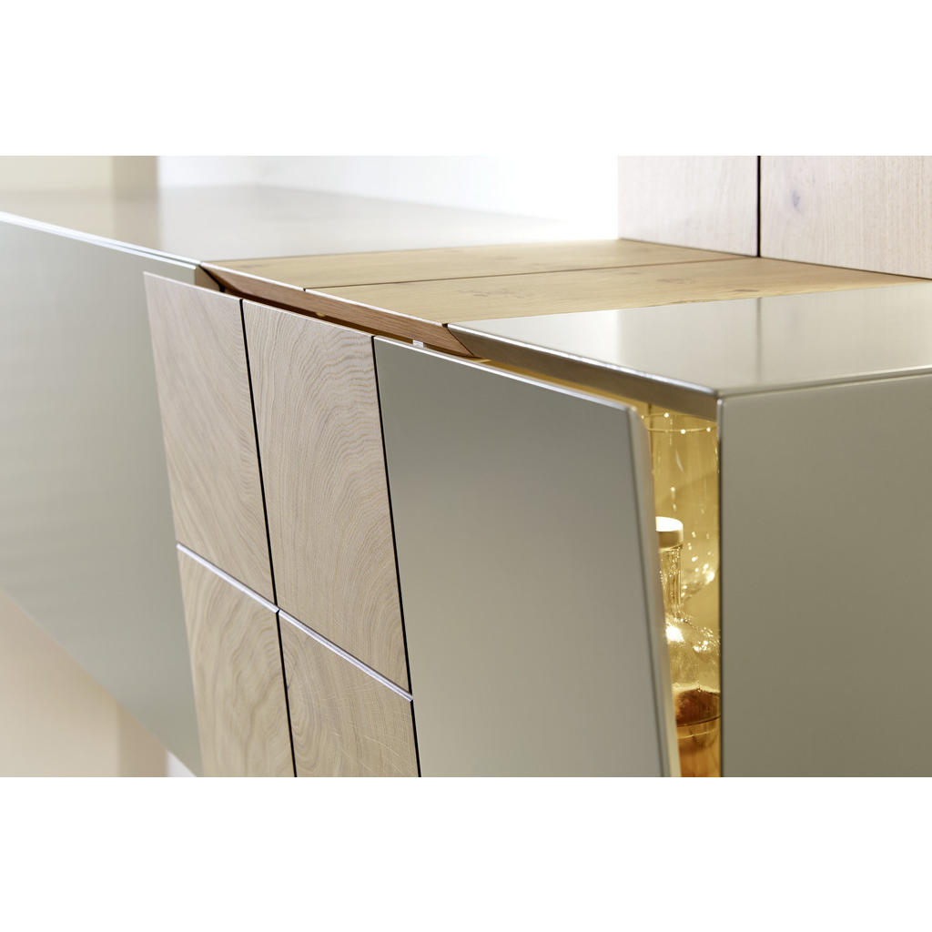 Thumbnail - Ambiente Wohnwand Quadra, Taupe, Eiche, Holz, Holzwerkstoff, Eiche, furniert, 286x190x42 cm, Wohnzimmer, Wohnwände, Anba...