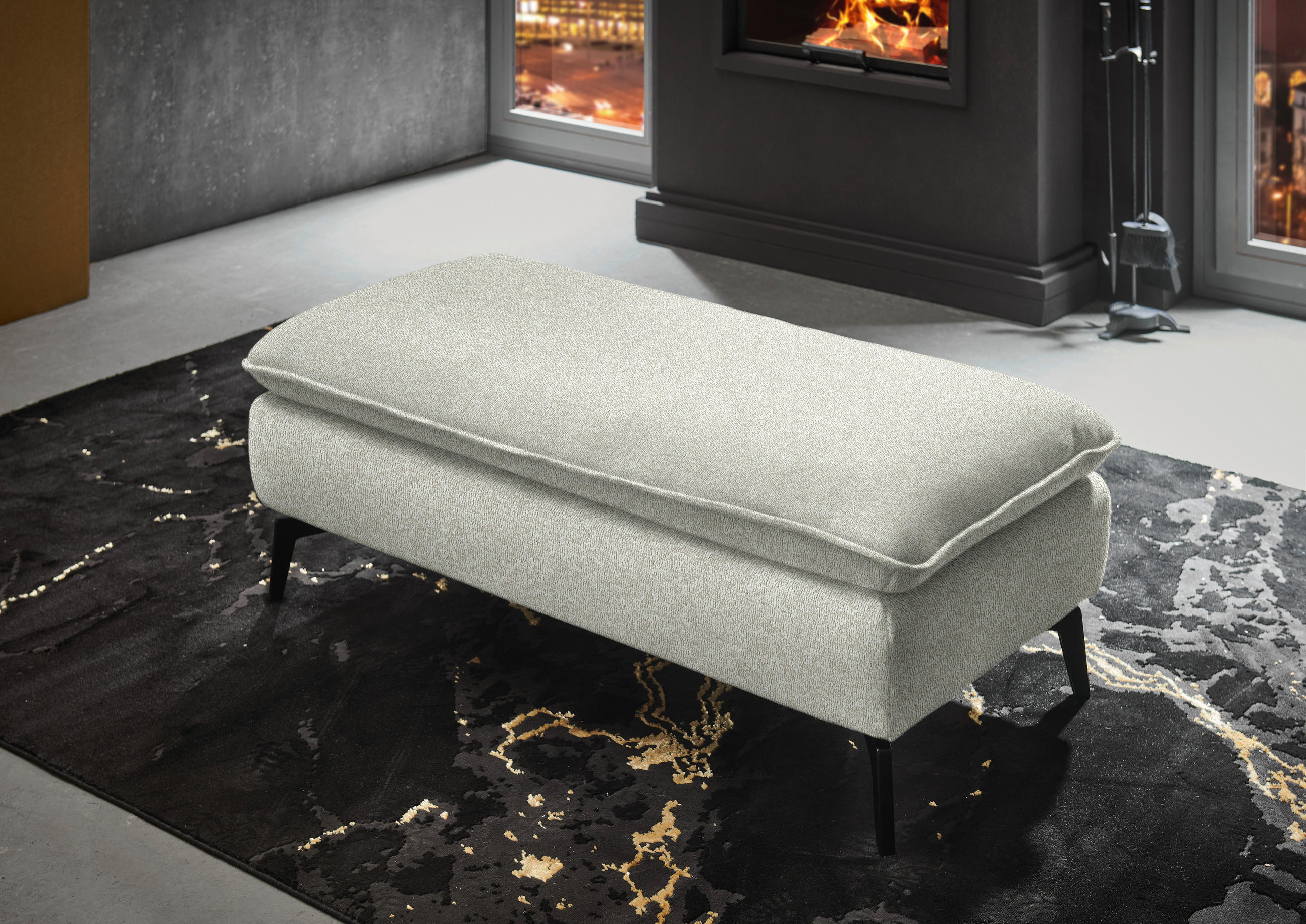 HOCKER in Textil Naturfarben  - Schwarz/Naturfarben, Design, Textil/Metall (130/46/65cm) - Valdera