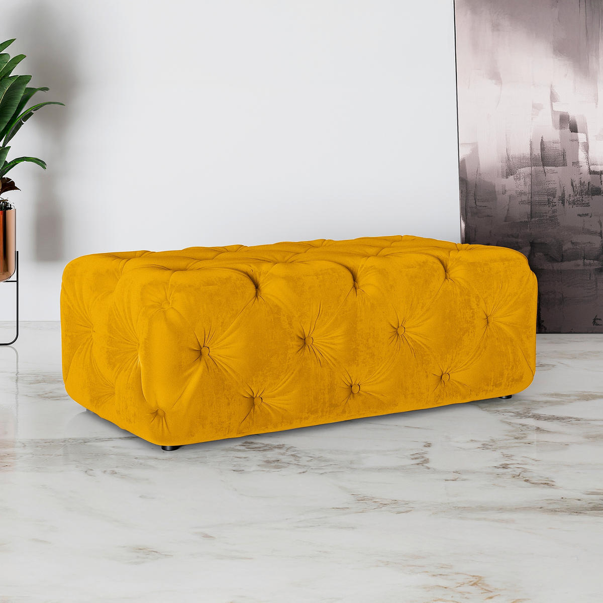 HOCKER in Textil Senfgelb  - Senfgelb/Schwarz, Design, Kunststoff/Textil (130/39/65cm) - P & B