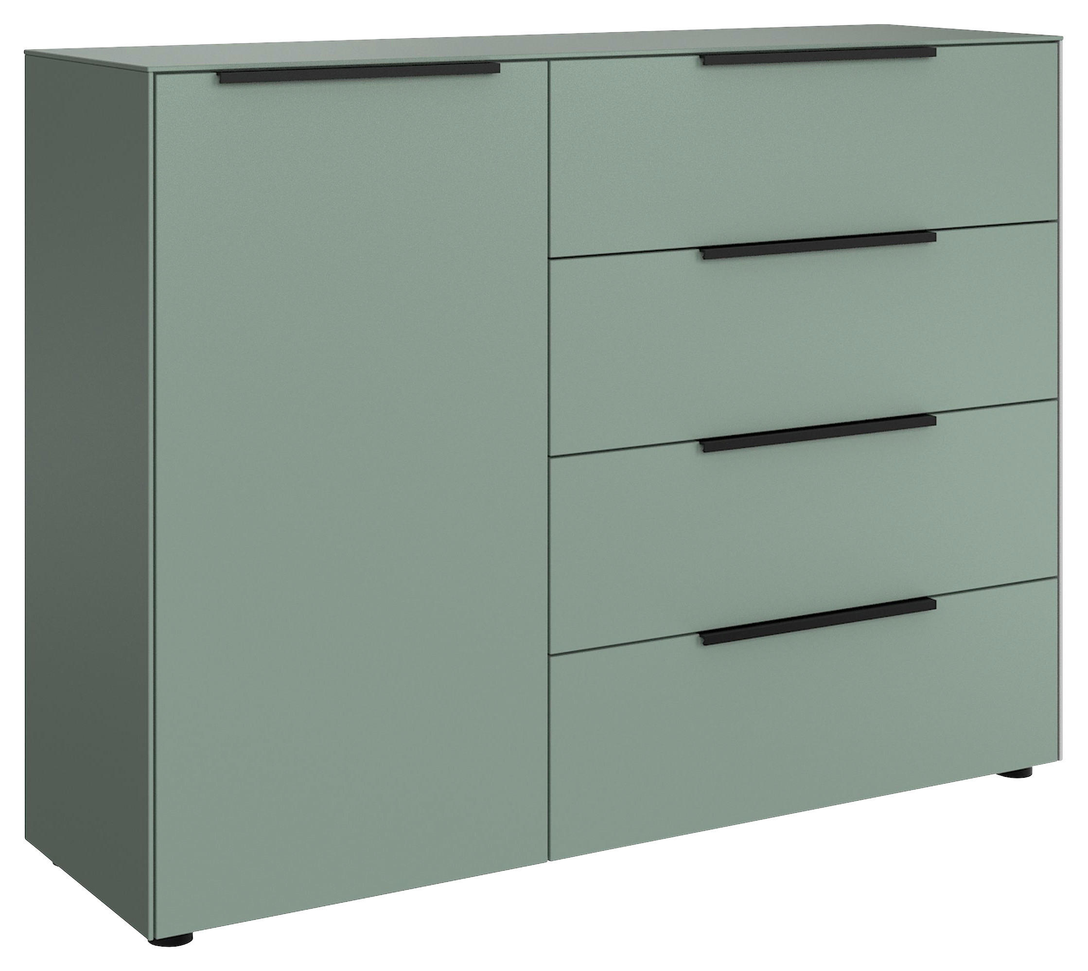 KOMMODE , 120/97/38 cm, 4 Schublade(n)  - Salbeigrün/Schwarz, Design, Holzwerkstoff/Kunststoff (120/97/38cm) - Lomoco