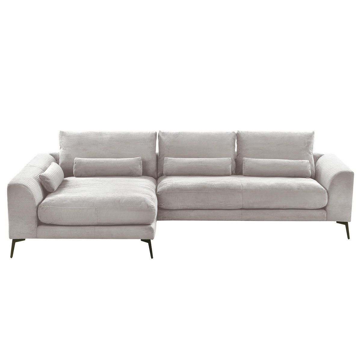 ECKSOFA  in Cord Hellgrau Nierenkissen, Rückenkissen  172/313 cm  - Hellgrau/Schwarz, Design, Textil/Metall (172/313cm) - P & B