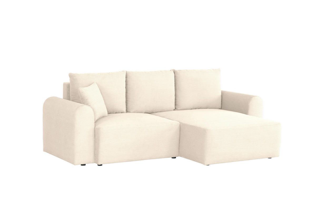 ECKSOFA in Cord Creme  - Creme/Schwarz, Design, Kunststoff/Textil (250/151cm) - MID.YOU