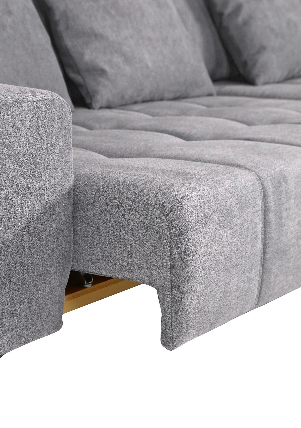 ECKSOFA Flachgewebe Hellgrau  - Hellgrau/Schwarz, Konventionell, Textil/Metall (300/205cm) - MID.YOU