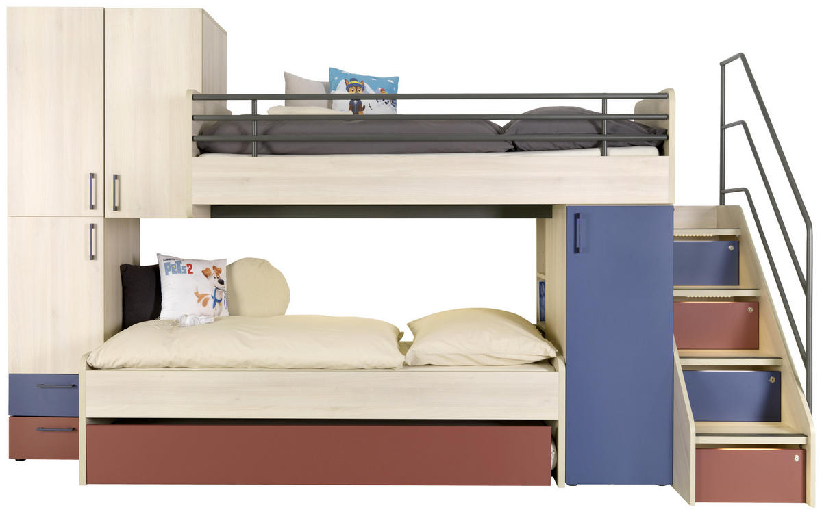 JUGENDZIMMER - Blau/Rot, Design, Holzwerkstoff (348/210/123cm) - Novel