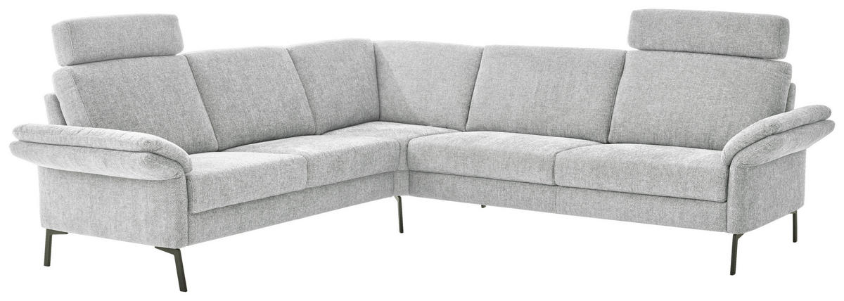 ECKSOFA Platinfarben Flachgewebe  - Platinfarben/Schwarz, KONVENTIONELL, Textil/Metall (253/273cm) - Pure Home Comfort