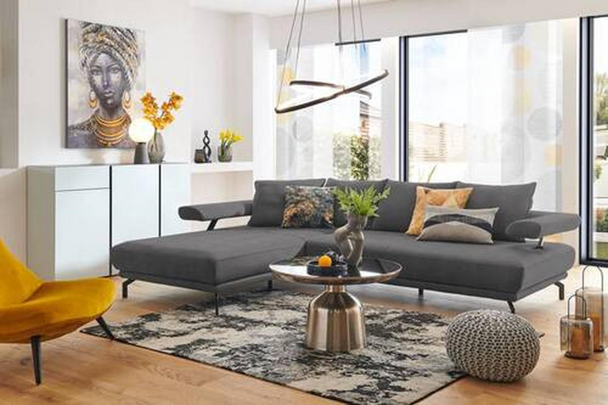 ECKSOFA in Mikrofaser Grau  - Schwarz/Grau, Design, Textil/Metall (224/305cm) - Dieter Knoll