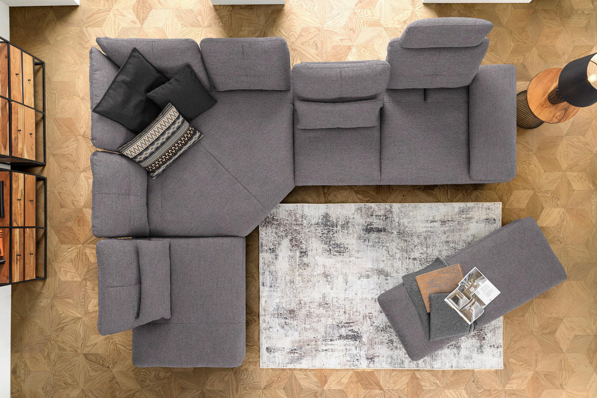 ECKSOFA in Flachgewebe Anthrazit  271/344 cm  - Anthrazit/Schwarz, Design, Textil/Metall (271/344cm) - Chilliano