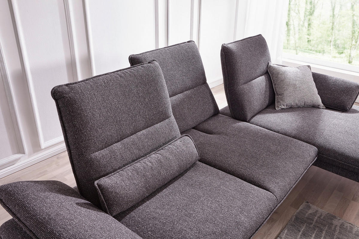 ECKSOFA Webstoff Anthrazit  - Chromfarben/Anthrazit, Design, Textil/Metall (291/164cm) - Chilliano