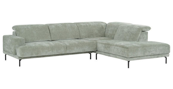 ECKSOFA Mintgrün Chenille Kopfteilverstellung, Sitztiefenverstellung  - Schwarz/Mintgrün, Design, Textil/Metall (307/243cm) - Xora