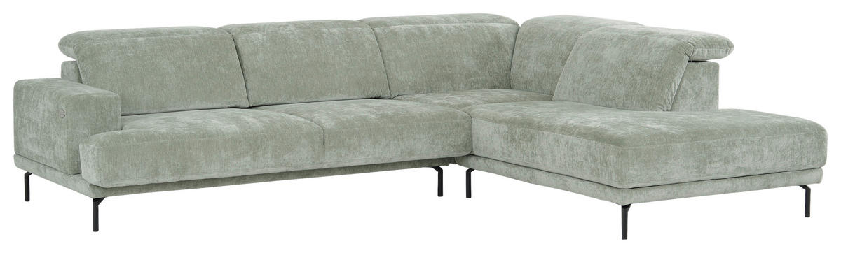 ECKSOFA Mintgrün Chenille Kopfteilverstellung, Sitztiefenverstellung  - Schwarz/Mintgrün, Design, Textil/Metall (307/243cm) - Xora