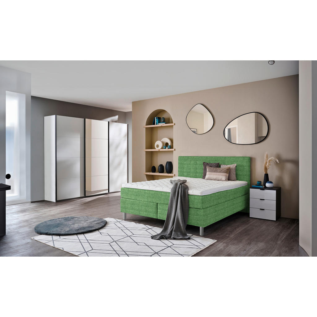 Thumbnail - Voleo Boxspringbett, Grün, Textil, H3, Höhe ca. 19 cm, 160x200 cm, Über- und Sondergrößen erhältlich, gepolstertes Kopft...